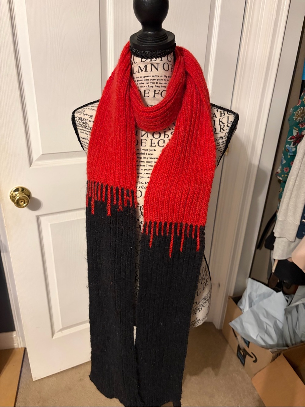 Red and Black Women's Long Knit Scarf - Unbranded